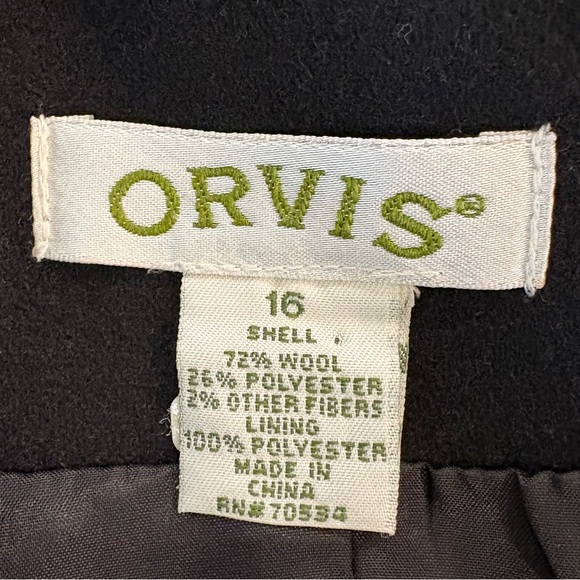 Orvis Black Fit & Flare V-Neck Button Up Sleeveless Wool Dress Jumper Sz 16 VTG - Picture 13 of 14